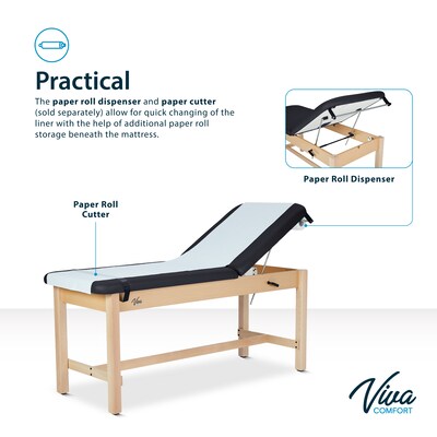 Aristo Wood Physician Exam Table with Adjustable Backrest, Paper Cutter, and Holder, 500lbs. Capacity, Black (ADI996-HBF-BLK)