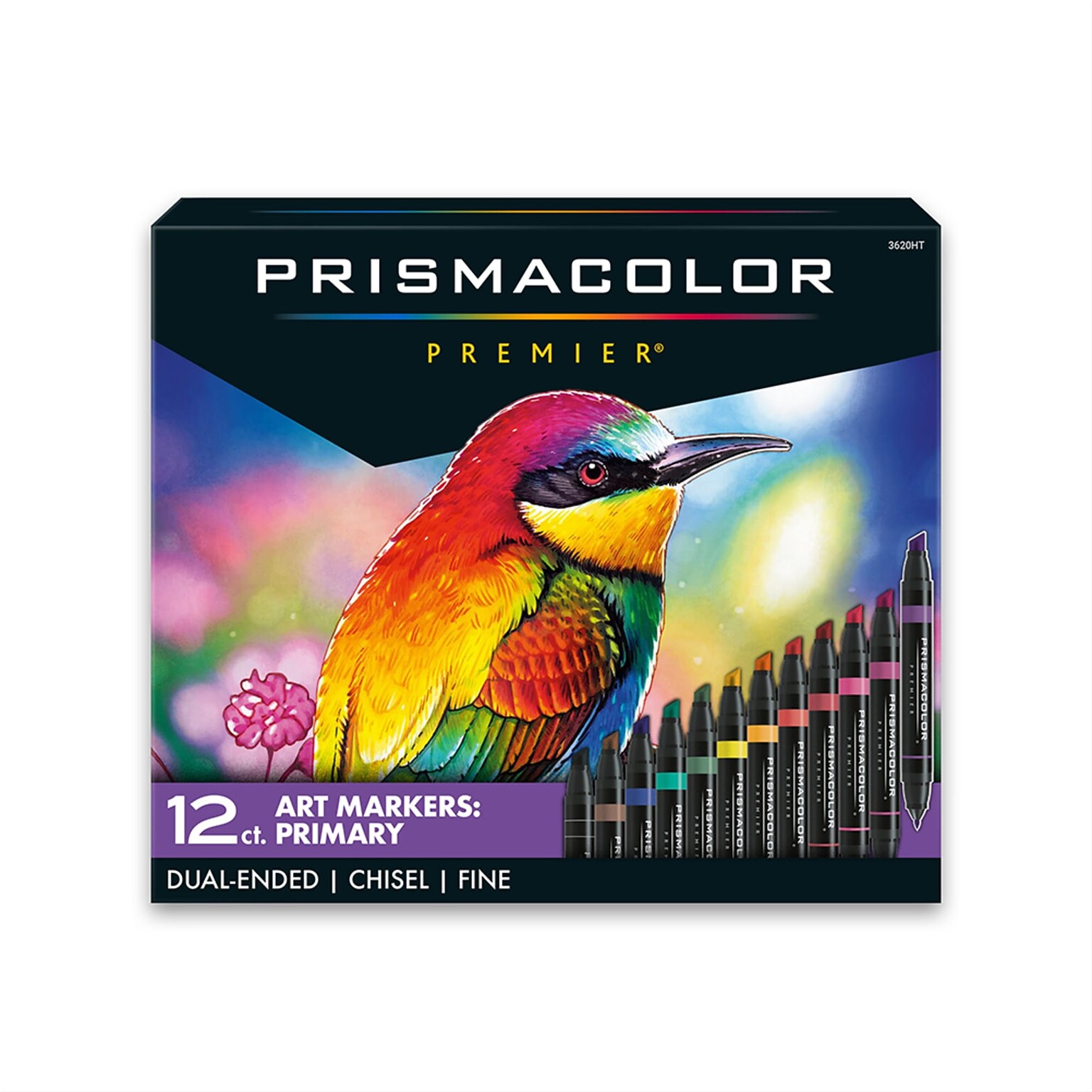 Prismacolor Professional Double-Ended Art Markers, Chisel & Fine, Assorted Colors, 12/Set (3620)