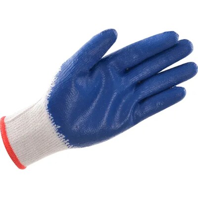 Global Industrial Latex Coated String Knit Work Gloves, Natural/Blue, Small, 12 Pairs (708355S)