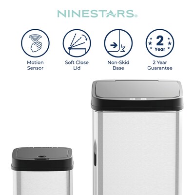NineStars Stainless Steel Indoor Automatic Sensor Trash Can Set, 13 Gallon & 3.9 Gallon, Silver (CB-DZT-50-36/12-36BK)