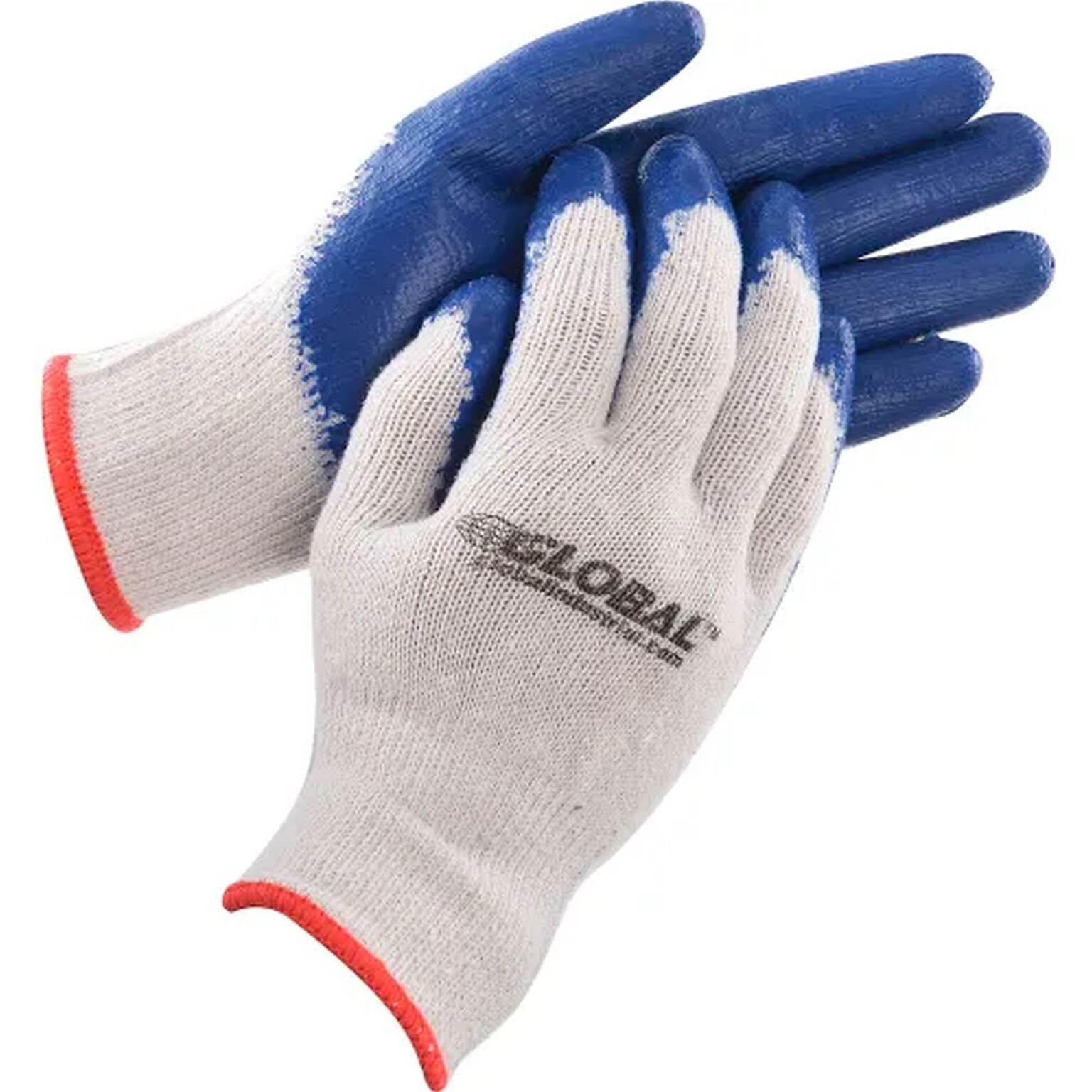 Global Industrial Latex Coated String Knit Work Gloves, Natural/Blue, Small, 12 Pairs (708355S)