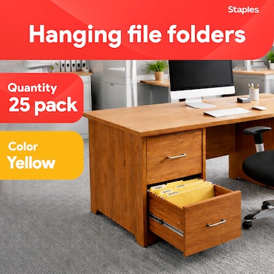 Staples® Hanging File Folders, 1/5-Cut Tab, Letter Size, Yellow, 25/Box (ST163519-CC)
