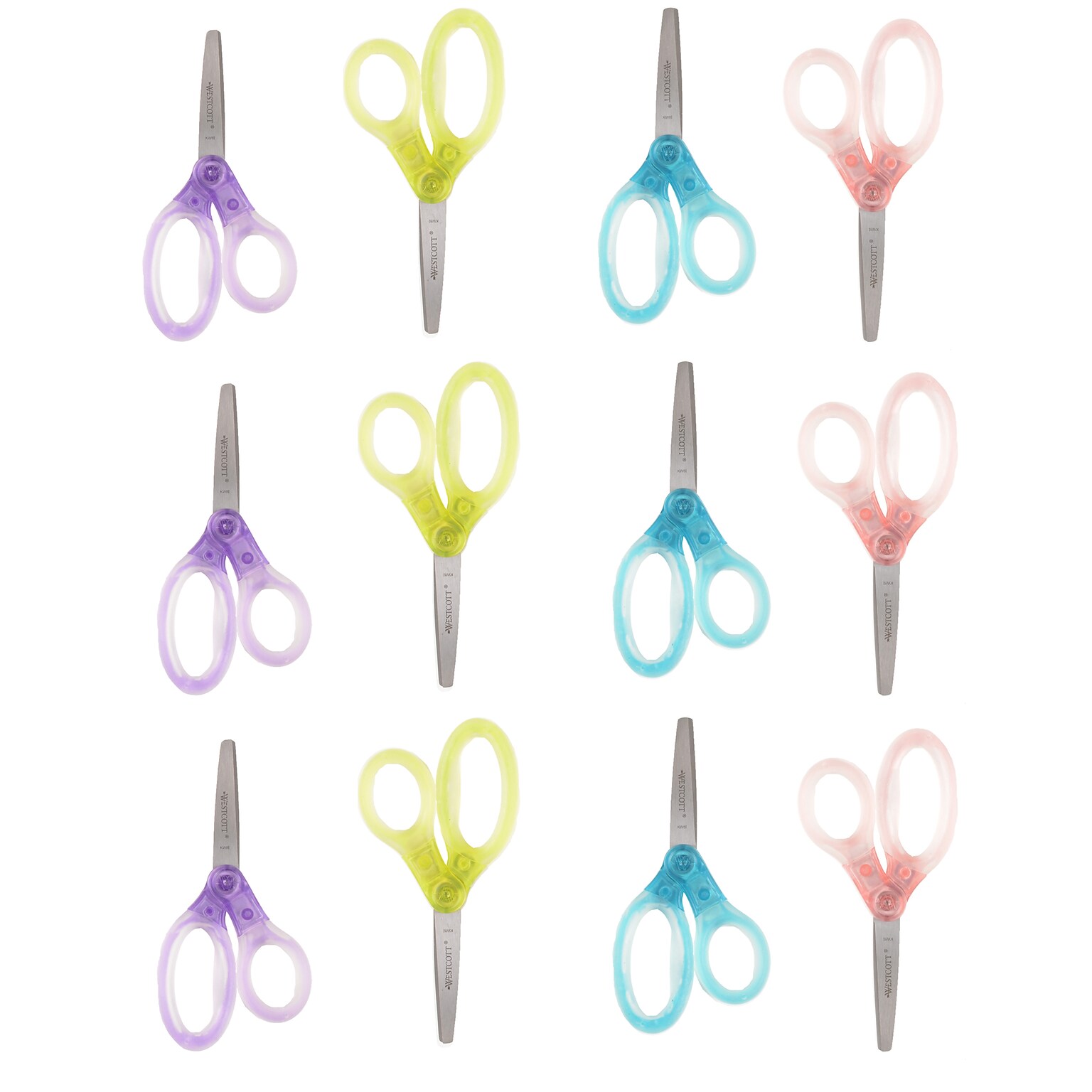 Westcott® Jellies™ Kids 5 Stainless Steel Gel Handle Scissors, Blunt Tip, Assorted Colors, 12/Pack (67364)