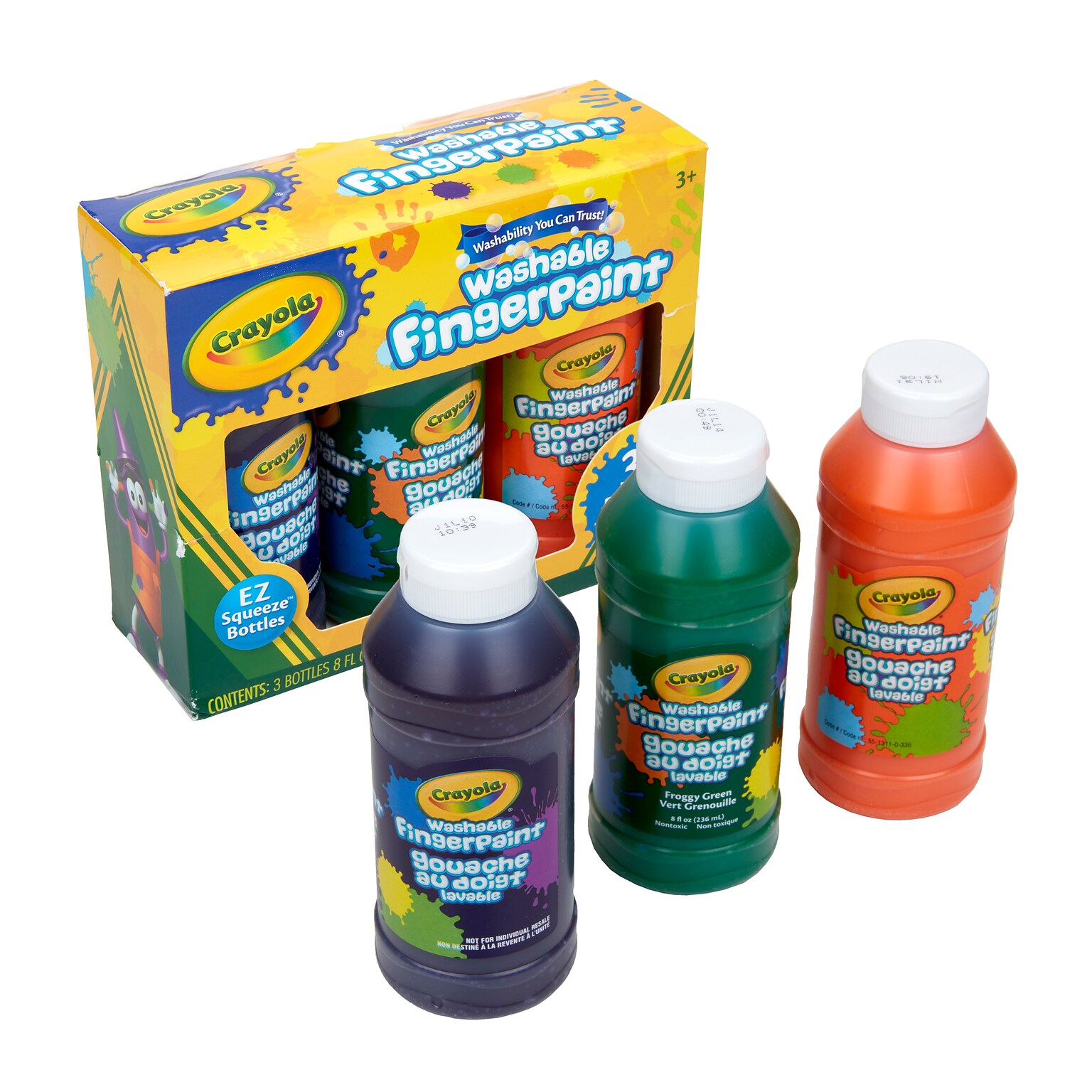 Crayola Washable Finger Paints, Assorted Colors, 8 oz., 3/Box (55-1311)