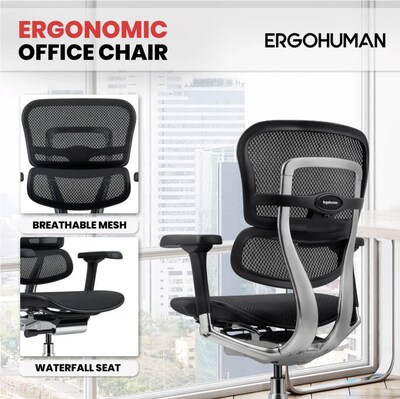 Eurotech Ergohuman Gen2 Mid-Back Mesh Office Chair, Black (ME8ERGLO-GEN2-B)