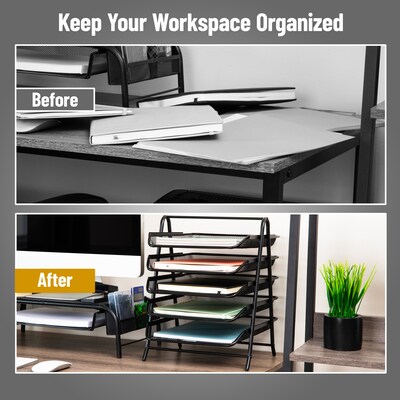 Mind Reader Metal 5-Tier Stackable Paper Desk Tray Organizer, Black, 2/Pack (5TPAP2PK-BLK)