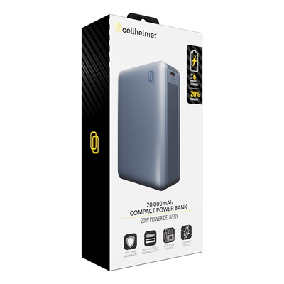 cellhelmet USB-A/USB-C Power Bank for Multiple Brands, 20W, 20000mAh, Black (PP-224)
