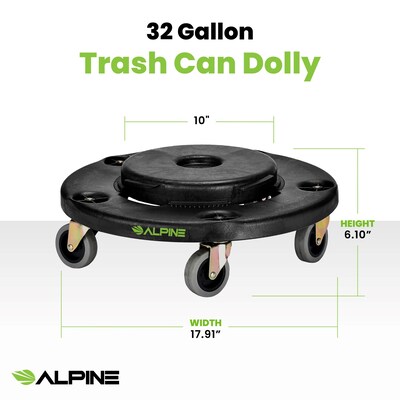 Alpine Industries Round Trash Can Dolly, 500 lb. Weight Capacity, Black (471-32-DOLLY)