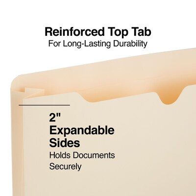 Staples® Reinforced File Jackets, 2" Expansion, Letter Size, Manila, 50/Box (TR440373)