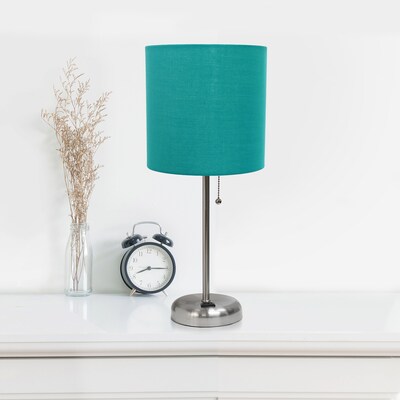 Simple Designs 19.5" LED Table Lamp, Brushed Steel/Teal Shade (LT2024-TEL-CCLB)