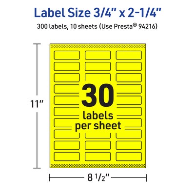 Avery Laser/Inkjet Multipurpose Rectangle Labels, 0.75" x 2.25", Neon Yellow, 300/Pack (94216)