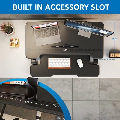 Mount-It! 38"W Electric Rectangular Adjustable Standing Desk Converter, Black (MI-8010)