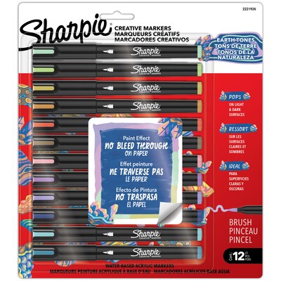 Sharpie Creative Markers, Earth Tones, Water-Based Acrylic Markers, Brush Tip, Assorted Colors, 12/Pack (2221926)