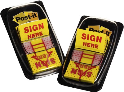 Post-it 'Sign Here' Message Flags, 1" Wide, Yellow, 100 Flags/Pack (680-SH2)