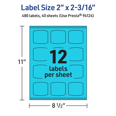 Avery Laser/Inkjet Multipurpose Square Labels, 2" x 2-3/16", Bright Blue, 480/Pack (94124)
