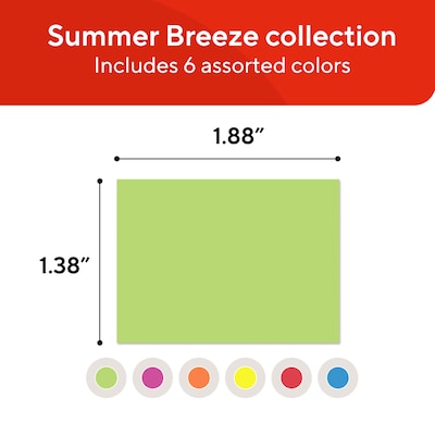 Staples Sticky Notes, 1 3/8" x 1 7/8", Summer Breeze Collection, 100 Sheets/Pad, 12 Pads/Pack (ST62862)
