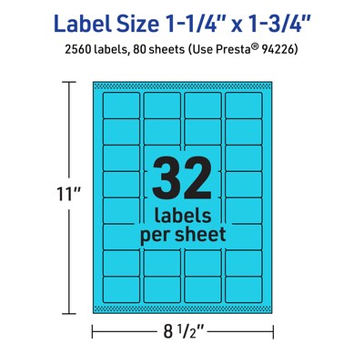 Avery Rectangle Multipurpose Labels, 1.25" x 1.75", Bright Blue, 2560/Box (94226)