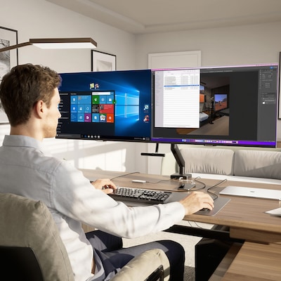 Mount-It! Dual Monitor Gas Spring Desk Mount with Crossbar For Screens Up to 32, Holds 19.8 lbs Per