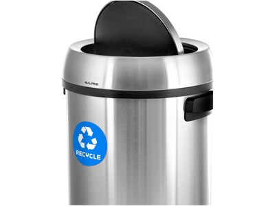 Alpine Industries Commercial Indoor Single-Stream Indoor Recycling Station, 17 Gallon, Stainless Steel (ALP470-65L-1-R)