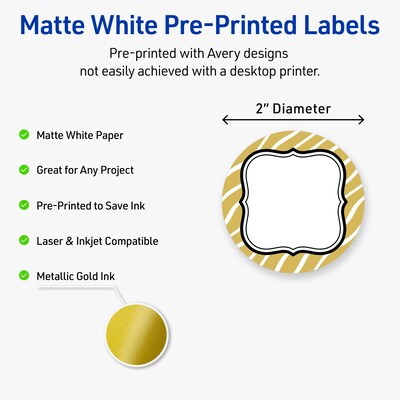 Avery Round Laser/Inkjet Multipurpose Labels, 2 Dia., White, 120/Pack (19479370997)