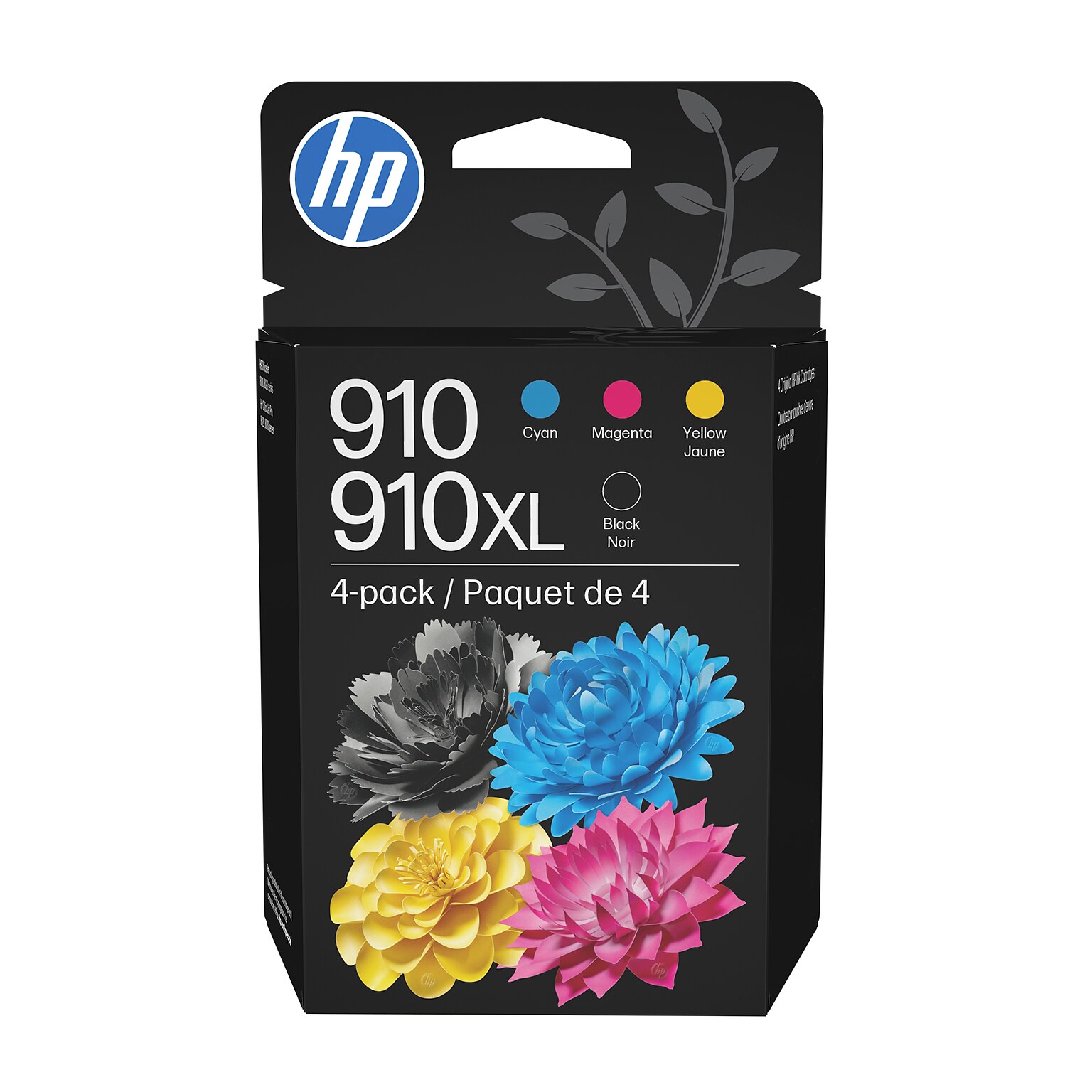 HP 910XL/910 Black High Yield and Cyan/Magenta/Yellow Standard Yield Ink Cartridge, 4/Pack (3JB41AN#140)