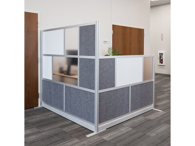 Luxor Workflow Series 8-Panel Freestanding Modular Room Divider System Starter Wall with Whiteboard, 70"H x 70"W, Gray/Silver