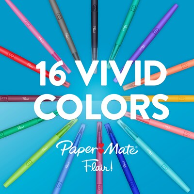 Paper Mate Flair! DUAL Calligraphy Pens, Brush/Medium Tips, Assorted Colors, 16/Pack (2181607)