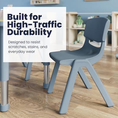 Flash Furniture Emmy Rectangular Activity Table Set, 26.5" x 21.75", Height Adjustable, Natural Woodgrain/Dusty Blue