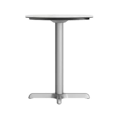 Flash Furniture Acadia 24" Round Wooden Dining Table with X-Base, White Faux Marble/Silver Base (STRD24WMAT2222S)