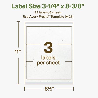 Avery Hemp Rectangle Laser/Inkjet Multipurpose Labels, 3-1/4" x 8-3/8", Off-White (24/Pack)