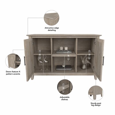 Bush Furniture Key West Entryway Storage Set with Hall Tree, Shoe Bench and 2 Door Cabinet Washed Gray