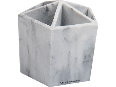 Mind Reader 5-Compartment Resin Pen and Accessory Holder Desk Organizer, Gray Marble (MAR5ORG-WHT)
