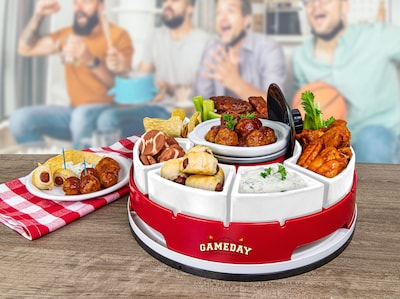 Nostalgia Game Day Lazy Susan 0.5-Quart Server & Thermal Pot, Red/White (GDLSAS8RDSL)