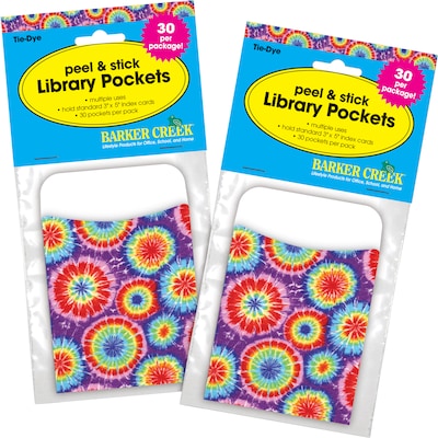 Barker Creek Tie-Dye Peel & Stick Library Pockets, 60/Set (BC3818)