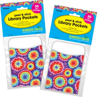 Barker Creek Tie-Dye Peel & Stick Library Pockets, 60/Set (BC3818)