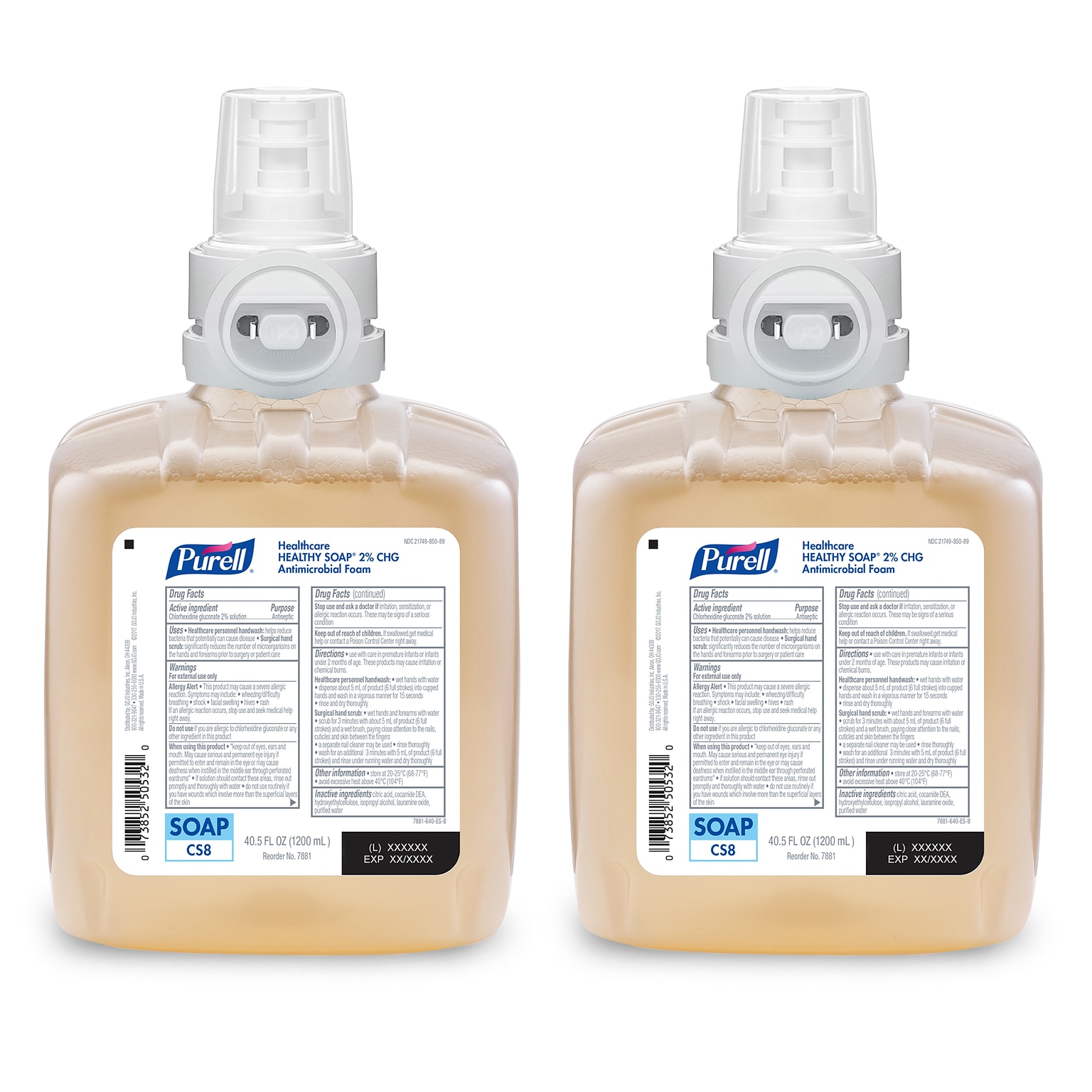PURELL Healthcare Foaming Hand Soap Refill for CS8 Dispenser, 1200 ml, 2/Carton (7881-02)