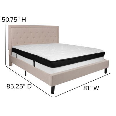 Flash Furniture Roxbury Tufted Upholstered Platform Bed in Beige Fabric with Memory Foam Mattress, King (SLBMF20)
