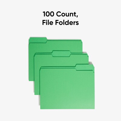 Smead Recycled File Folder, 1/3-Cut Tab, Letter Size, Green, 100/Box (12143)