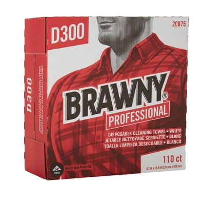 Brawny Professional D300 Cellulose Cleaning Wipers, 16" x 9.25", White, 110 Wipers/Box (20075)
