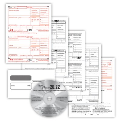 ComplyRight TaxRight 2023 W-2 Tax Form Kit with Software & Envelopes, 4-Part, 50/Pack (SC5645ES)