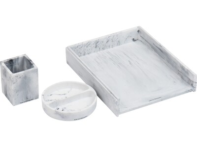 Mind Reader 3-Piece Pen Cup Catch-All Dish and Paper Tray Desk Organizer Set, Resin, Gray (MARDESK3-WHT)