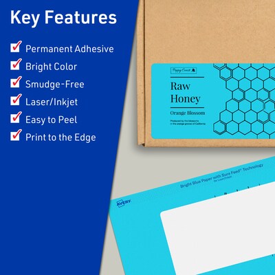Avery Rectangle Multipurpose Labels, 2 x 5, Bright Blue, 320/Box (94241)