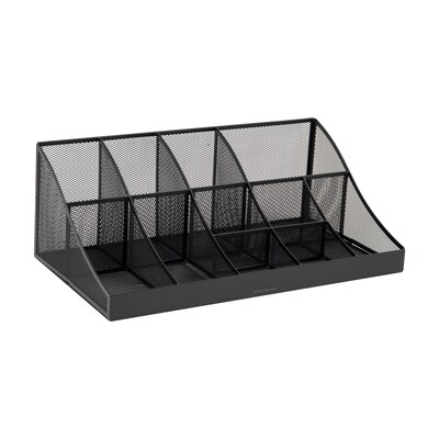 Mind Reader 11 Compartment Metal Coffee Cup and Condiment Organizer, Black (COMORGMESH-BLK)