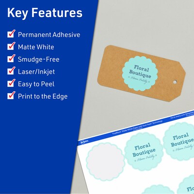 Avery TrueBlock Laser/Inkjet Decorative Edge Multipurpose Labels, 2.5 Dia., White, 90/Pack (94516)