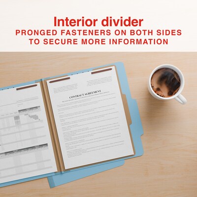 Staples Heavy Duty Pressboard Classification Folder, 1-Divider, 2" Expansion, Letter Size, Light Blue, 10/Pack (ST62740)