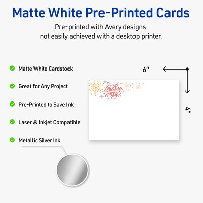 Avery Silver-Holly Sparkles Matte Blank Card, White, 20/Pack (S00-FHJ)