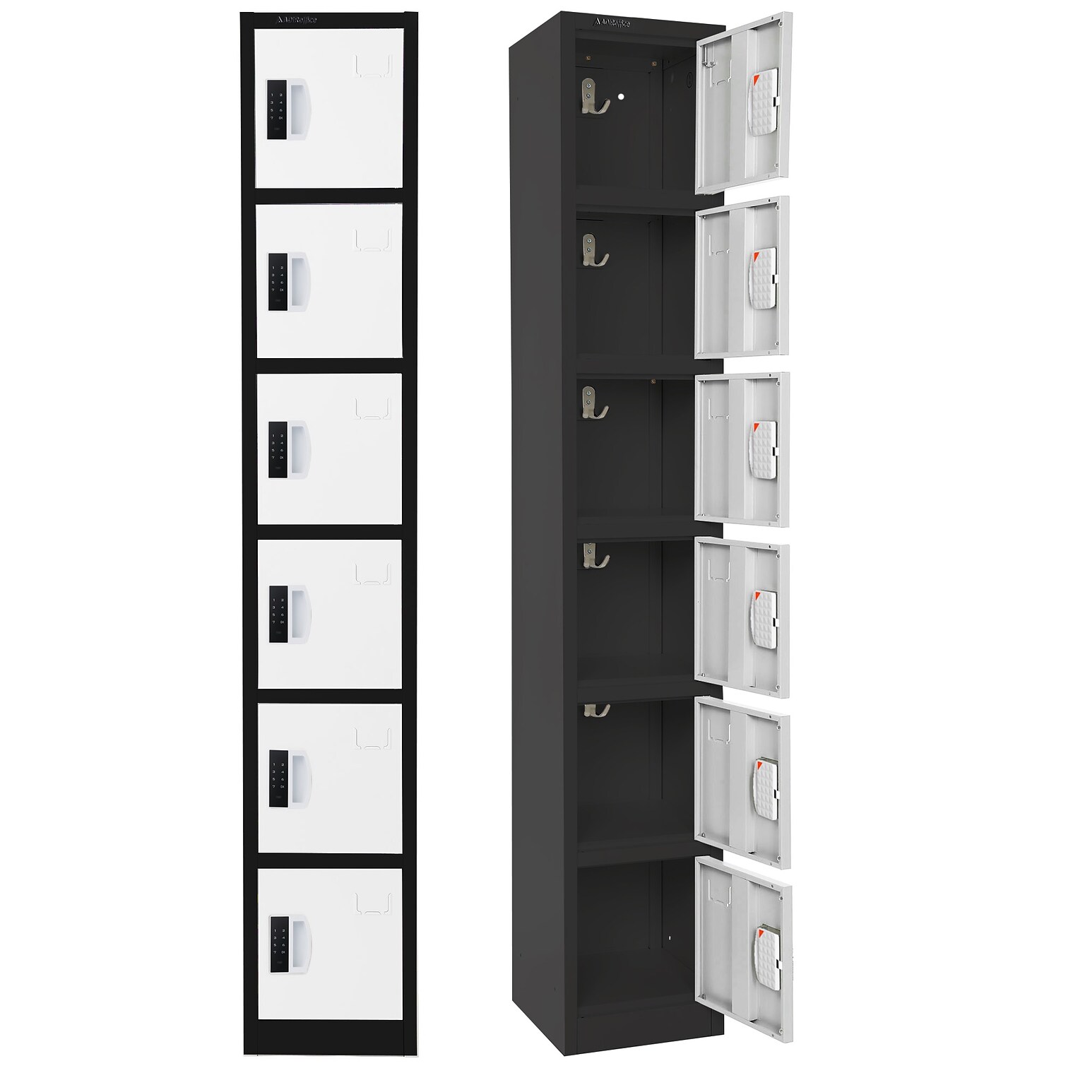 AdirOffice 72H 6-Tier Black/White Storage Locker (ADI629-206-B-W-DL)