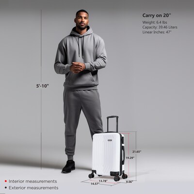 DUKAP Stratos 20" Hardside Carry-On Suitcase, 4-Wheeled Spinner, TSA Checkpoint Friendly, White (DKSTR00S-WHI)