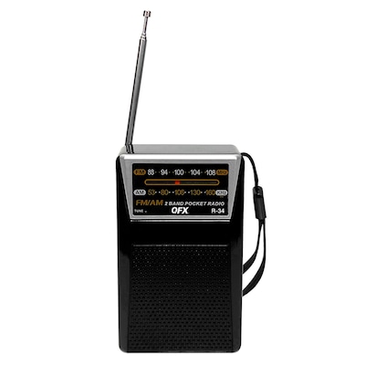 QFX Wireless Portable & Rechargeable AM/FM Radio with Headphone Output, Black (R-34)