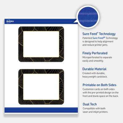 Avery Black with Gold Pattern Matte Blank Card, White, 80/Pack (S00-ETS)